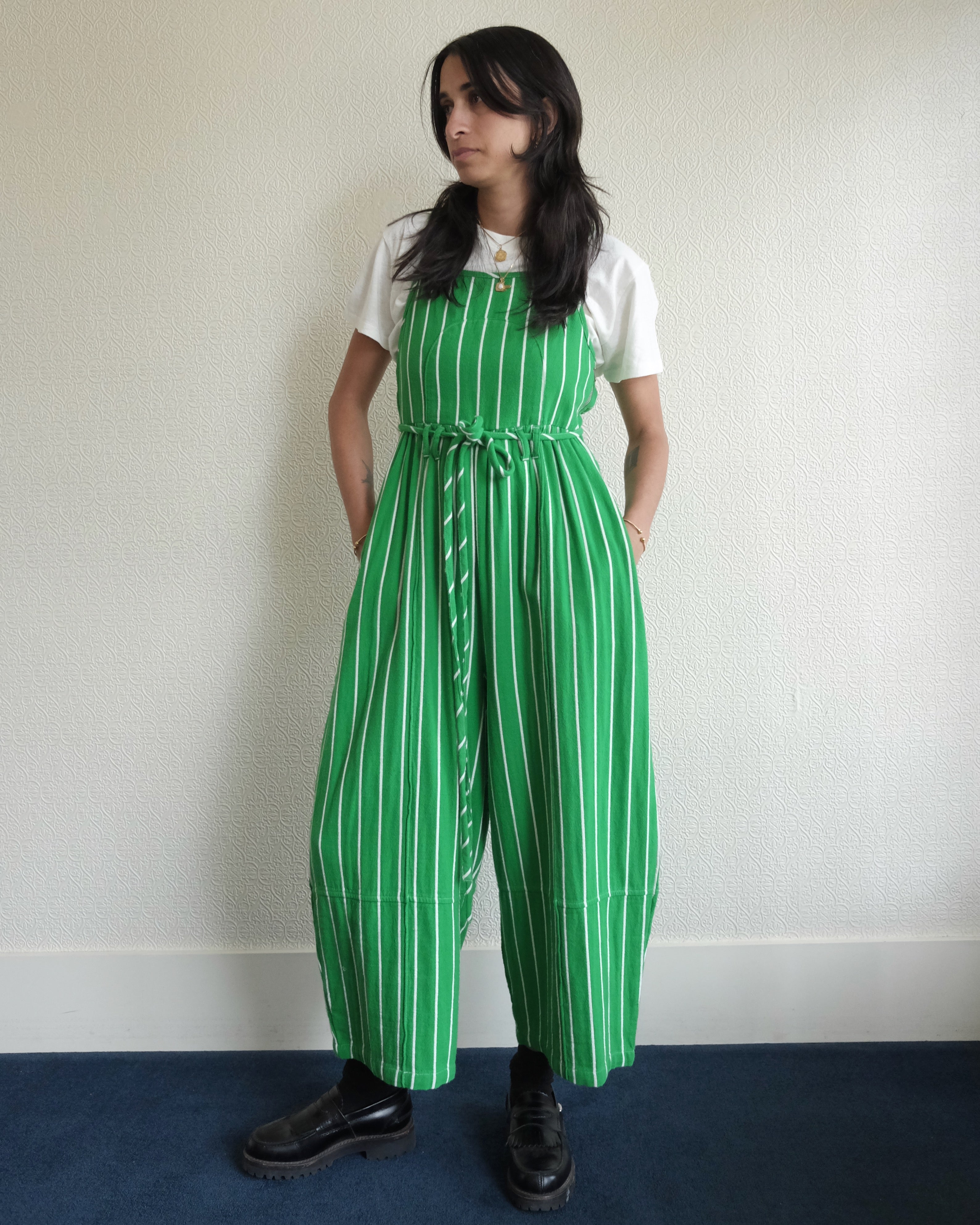 Tomasin Overalls, Green Stripe