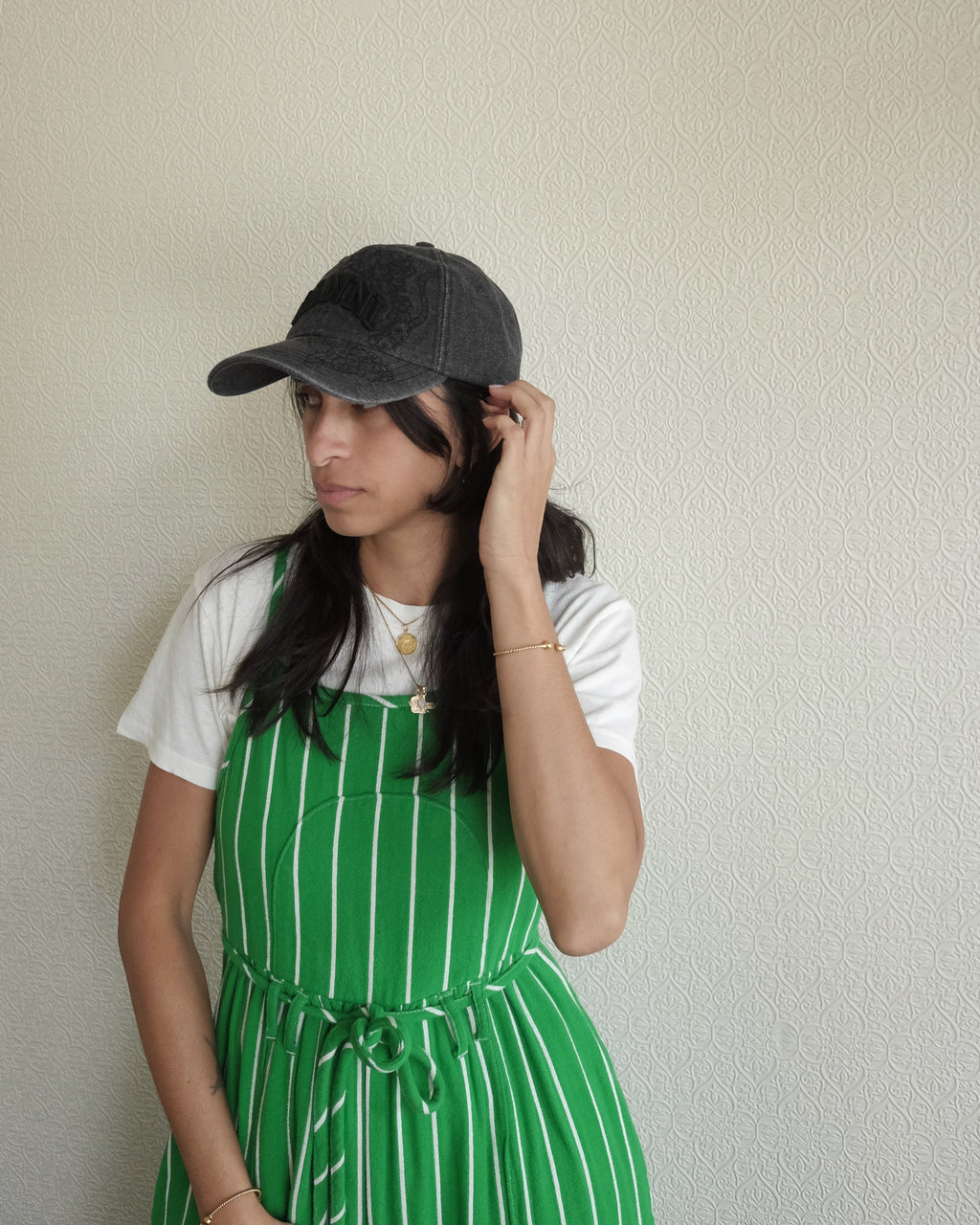 Ganni Cap, Embroidered Black