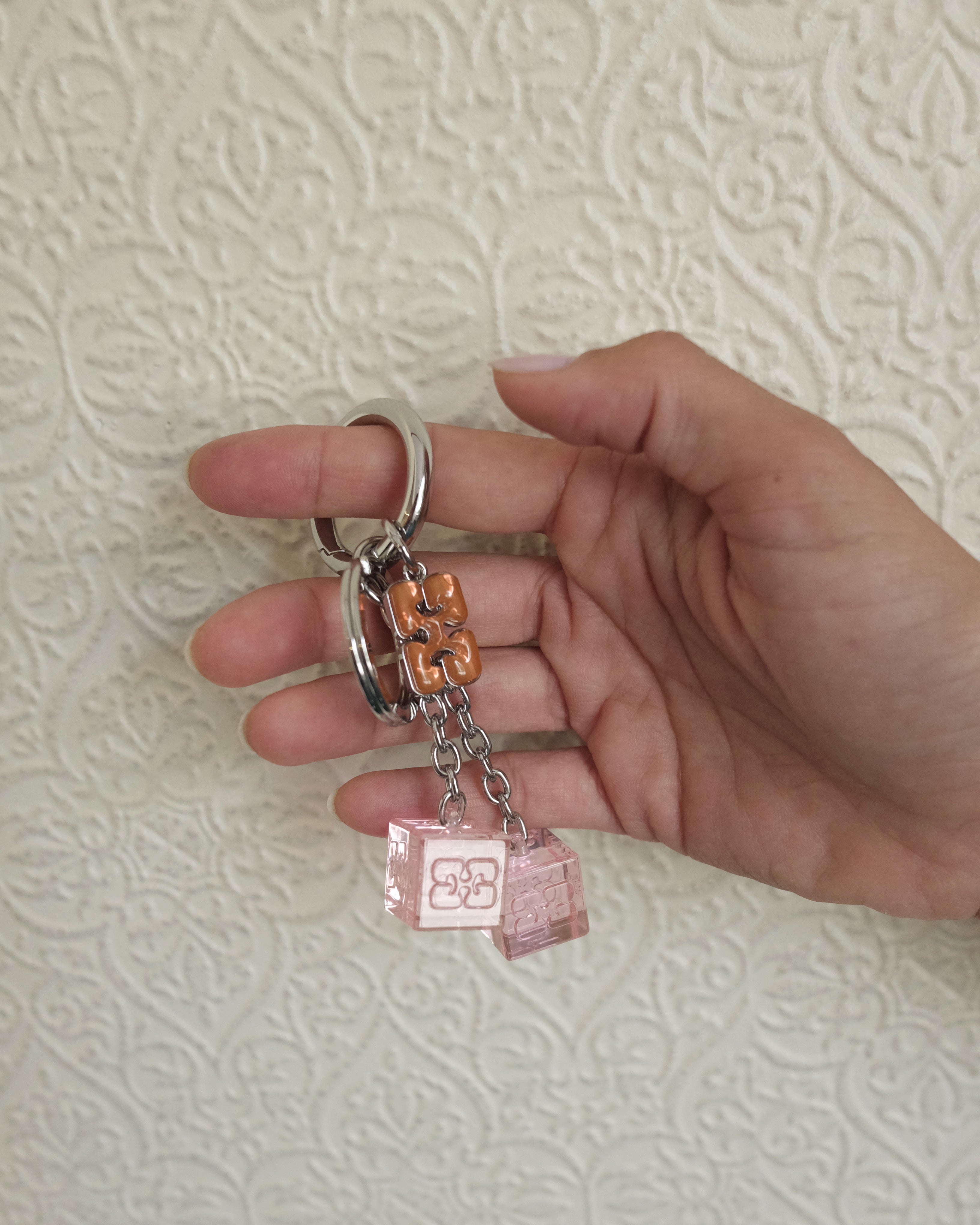 Dice Charm Keychain, Pink Nectar