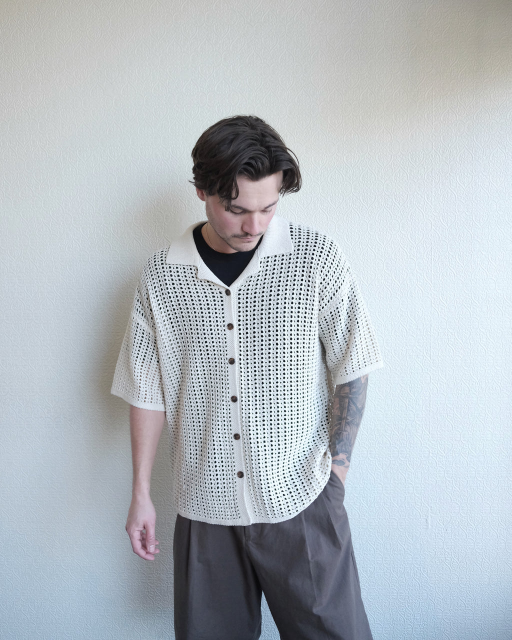 Inflect Crochet Shirt, Ecru