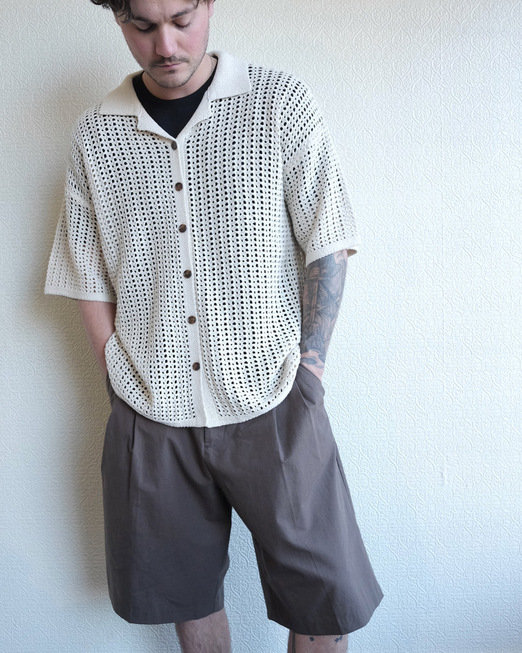 Inflect Crochet Shirt, Ecru