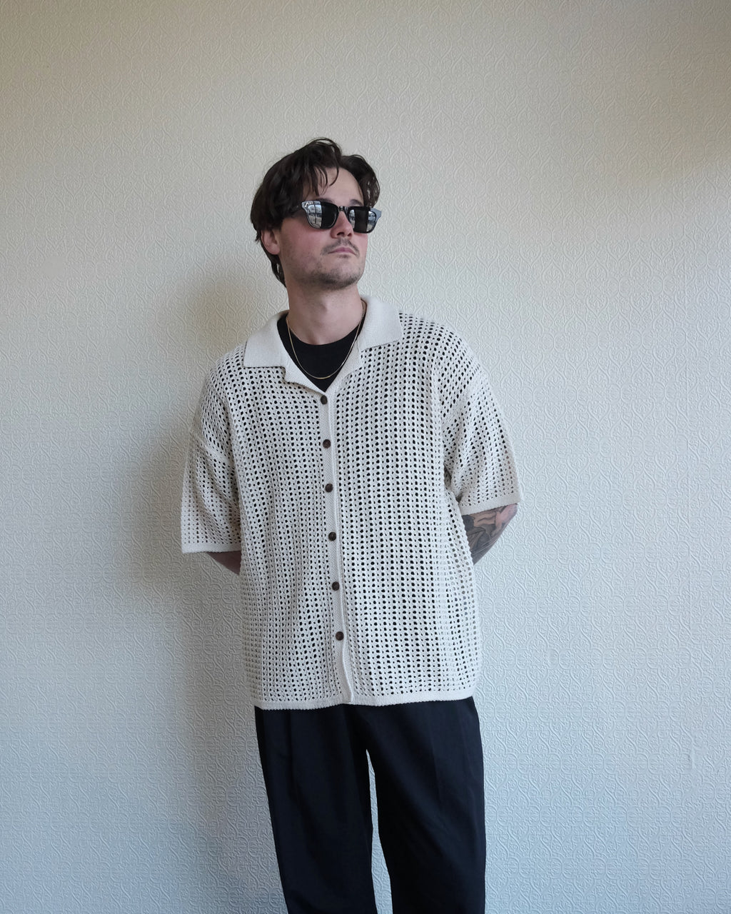 Inflect Crochet Shirt, Ecru