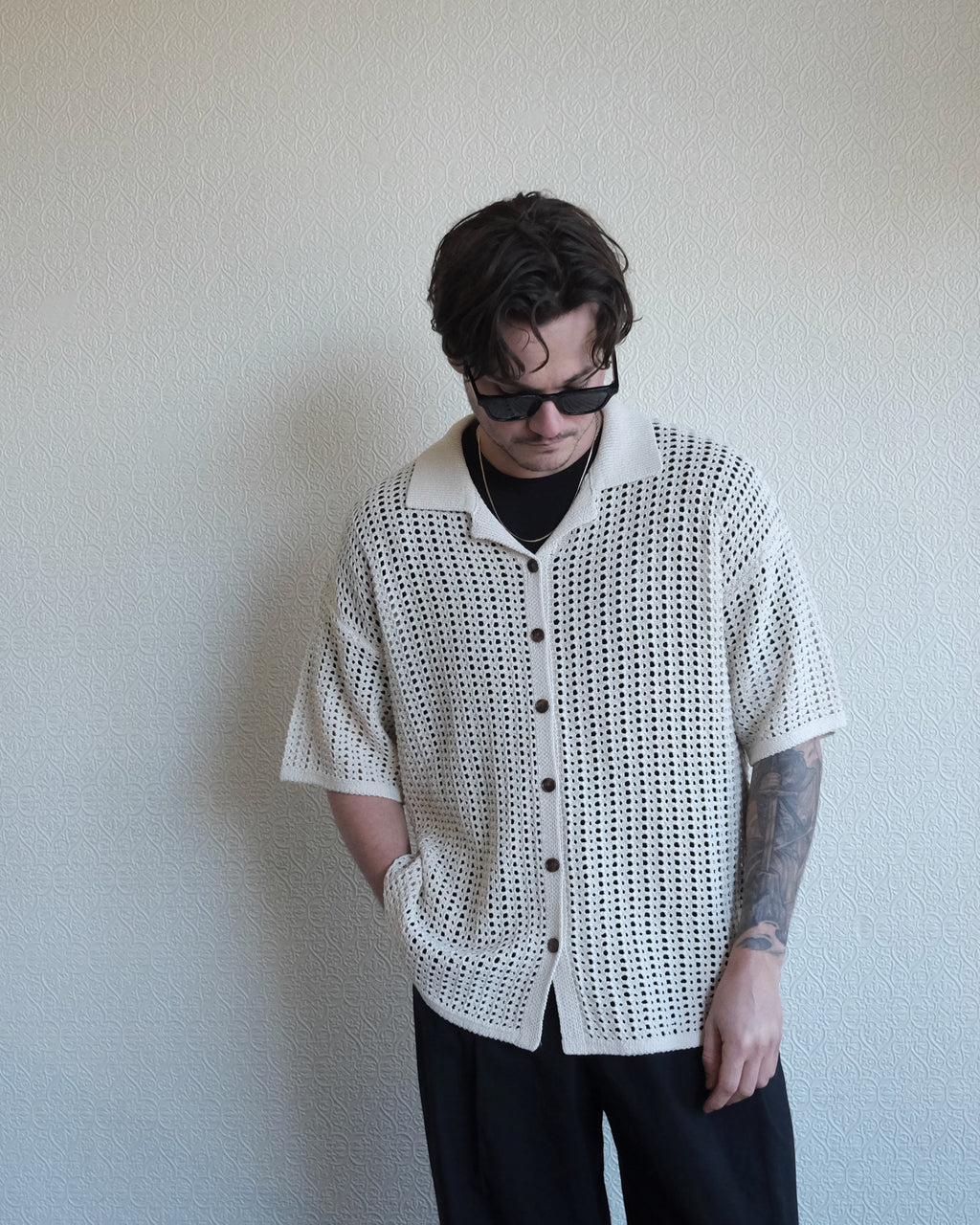 Inflect Crochet Shirt, Ecru