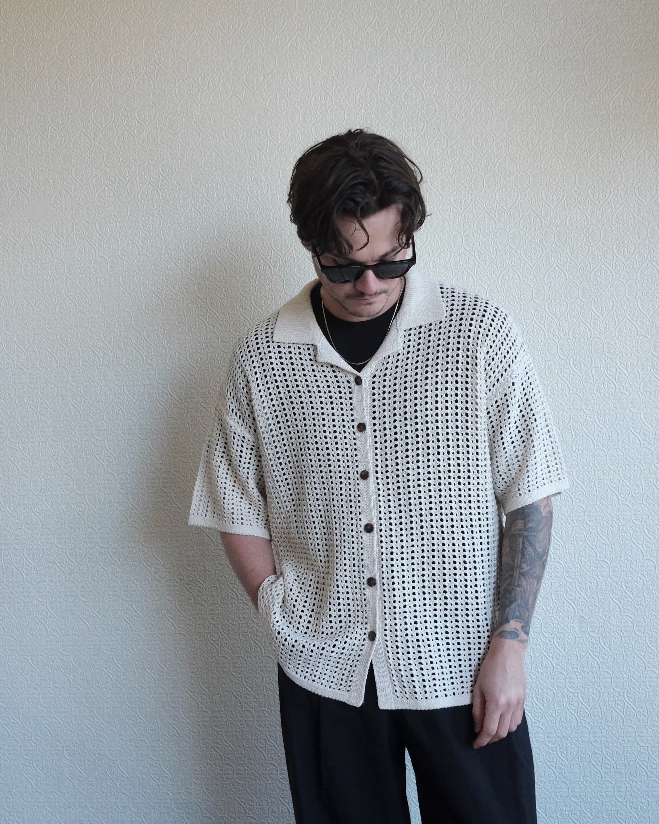 Inflect Crochet Shirt, Ecru