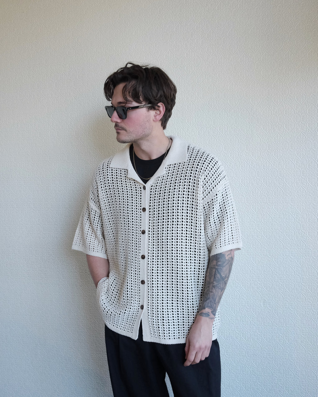 Inflect Crochet Shirt, Ecru