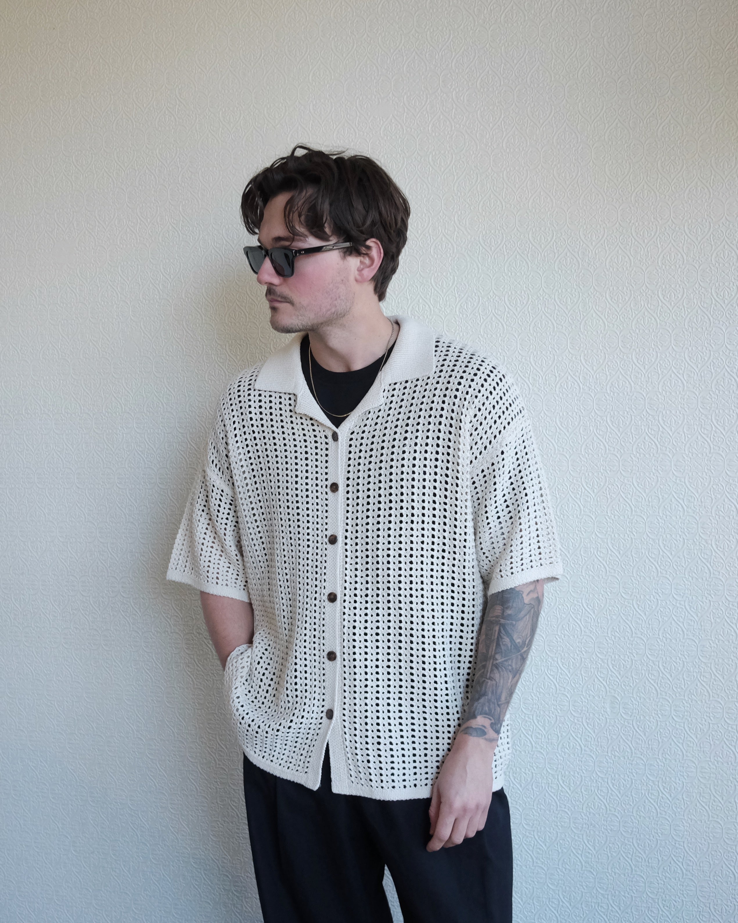 Inflect Crochet Shirt, Ecru