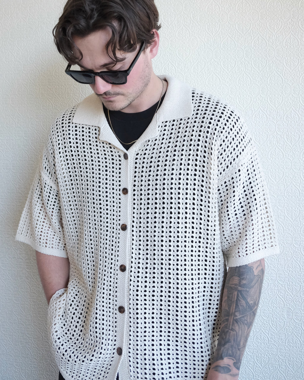 Inflect Crochet Shirt, Ecru