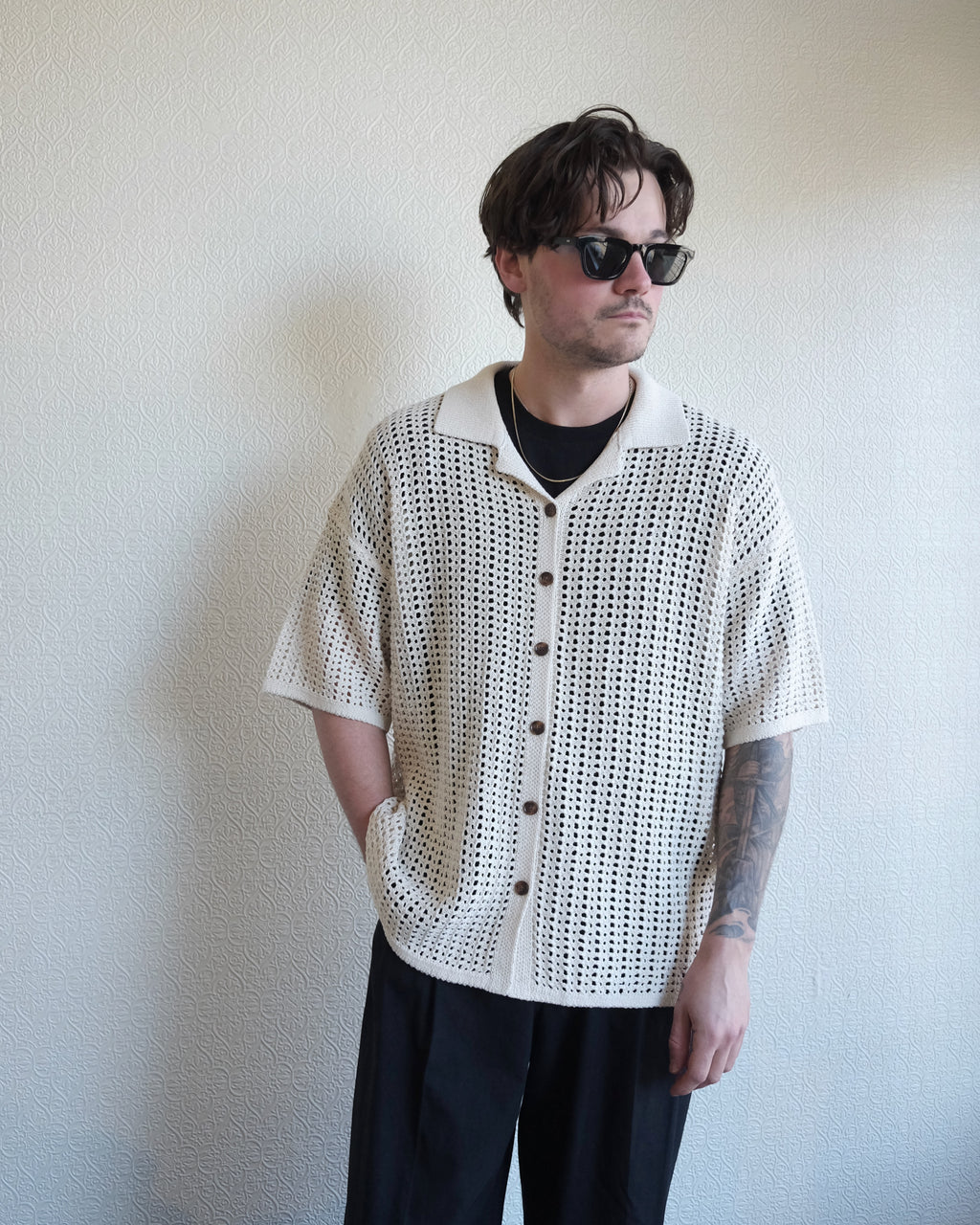 Inflect Crochet Shirt, Ecru