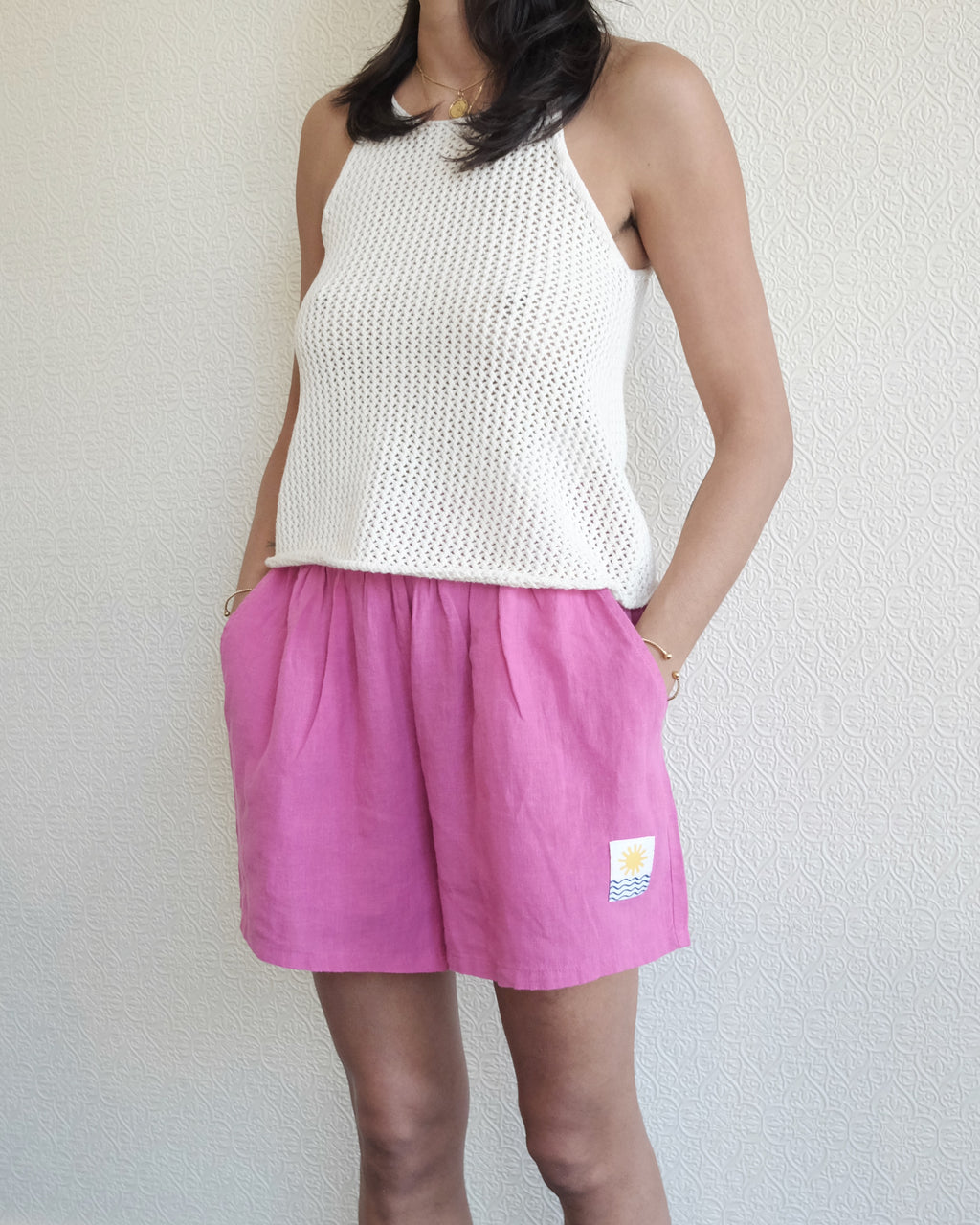 Linen Shorts, Fuchsia
