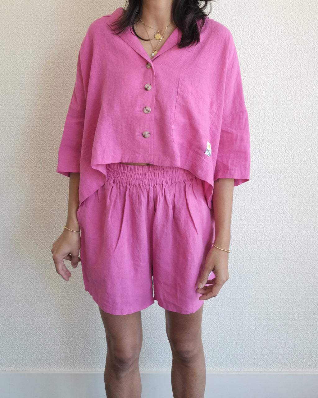 Linen Shorts, Fuchsia
