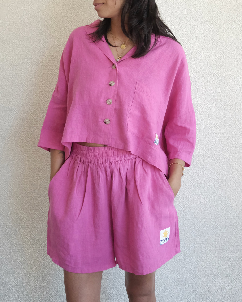 Linen Shorts, Fuchsia