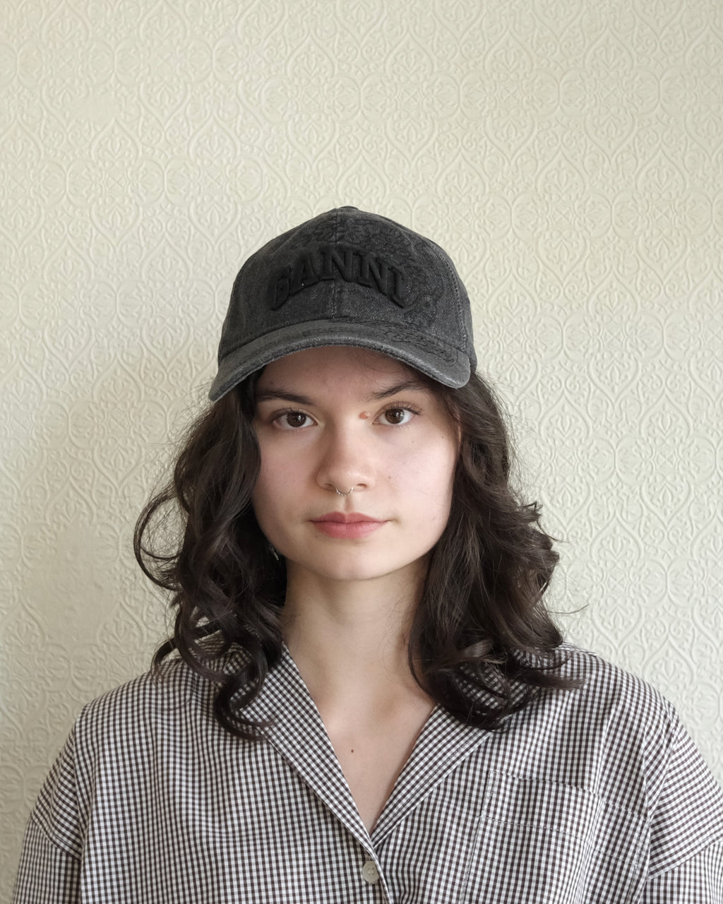 Ganni Cap, Embroidered Black