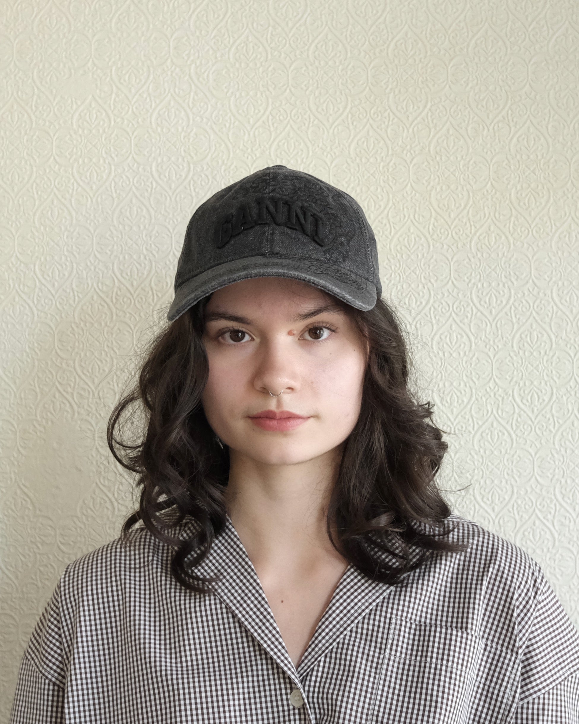 Ganni Cap, Embroidered Black