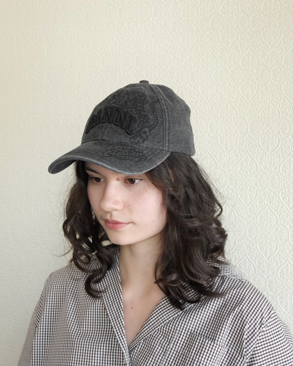 Ganni Cap, Embroidered Black
