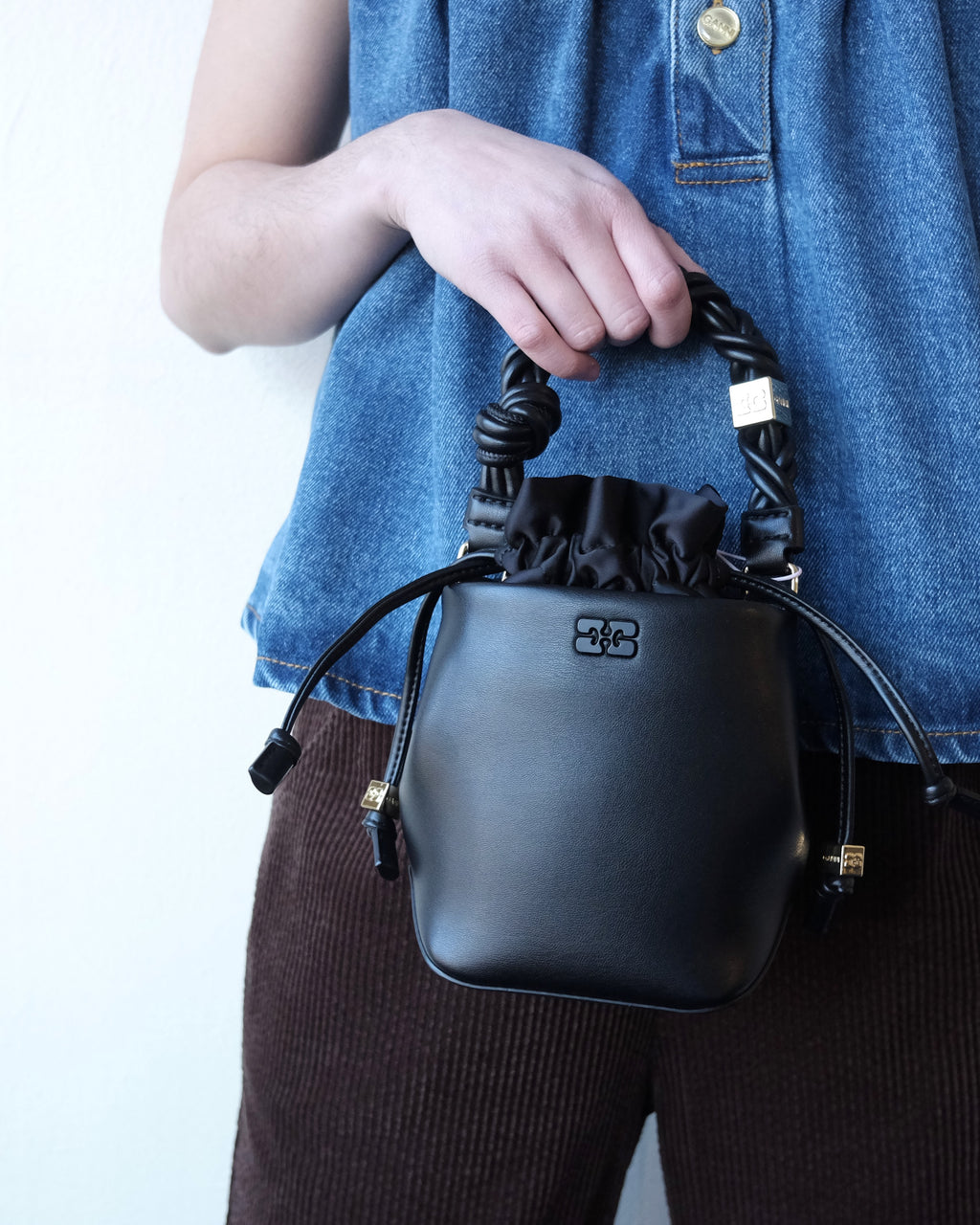 Mini Bou Bucket Bag, Smooth Black Leather