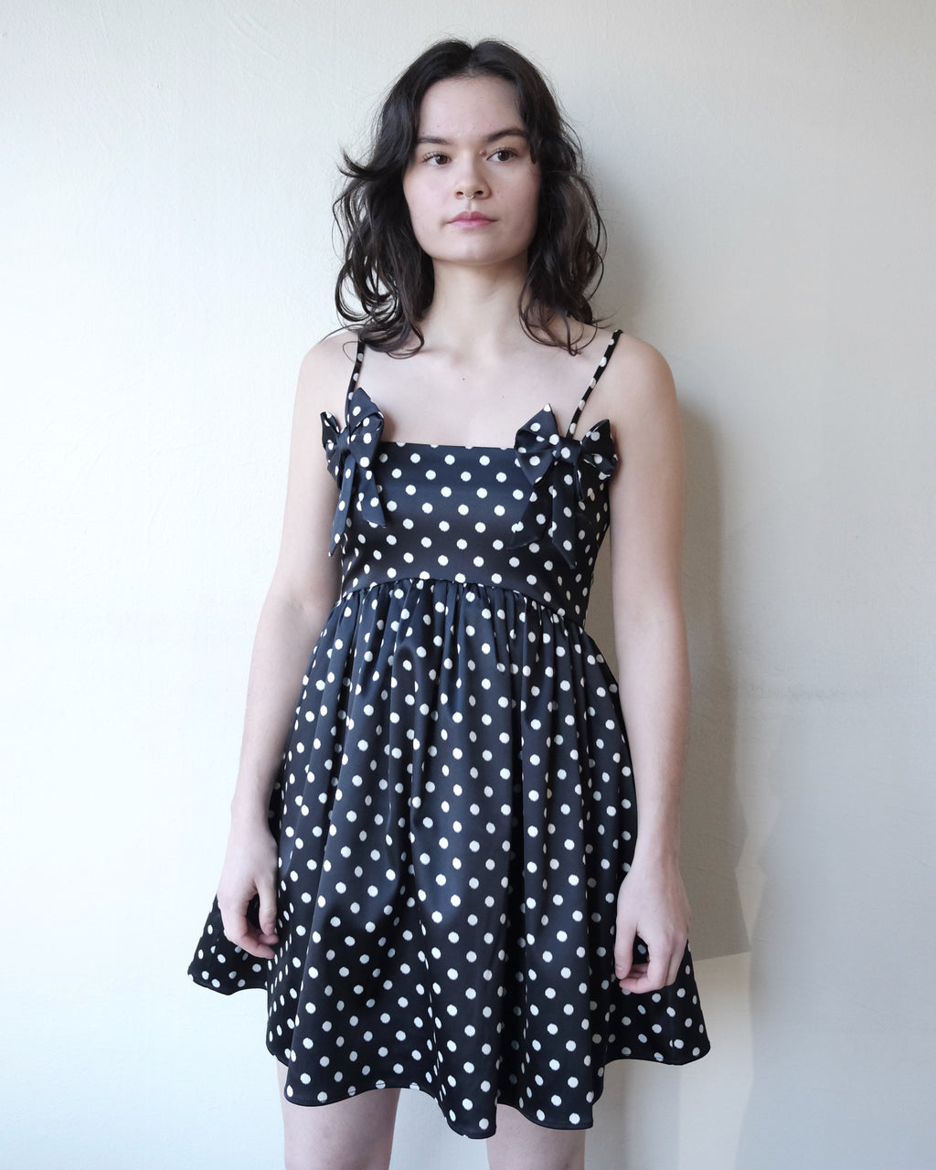 Satin Mini Dress, Polka Dots
