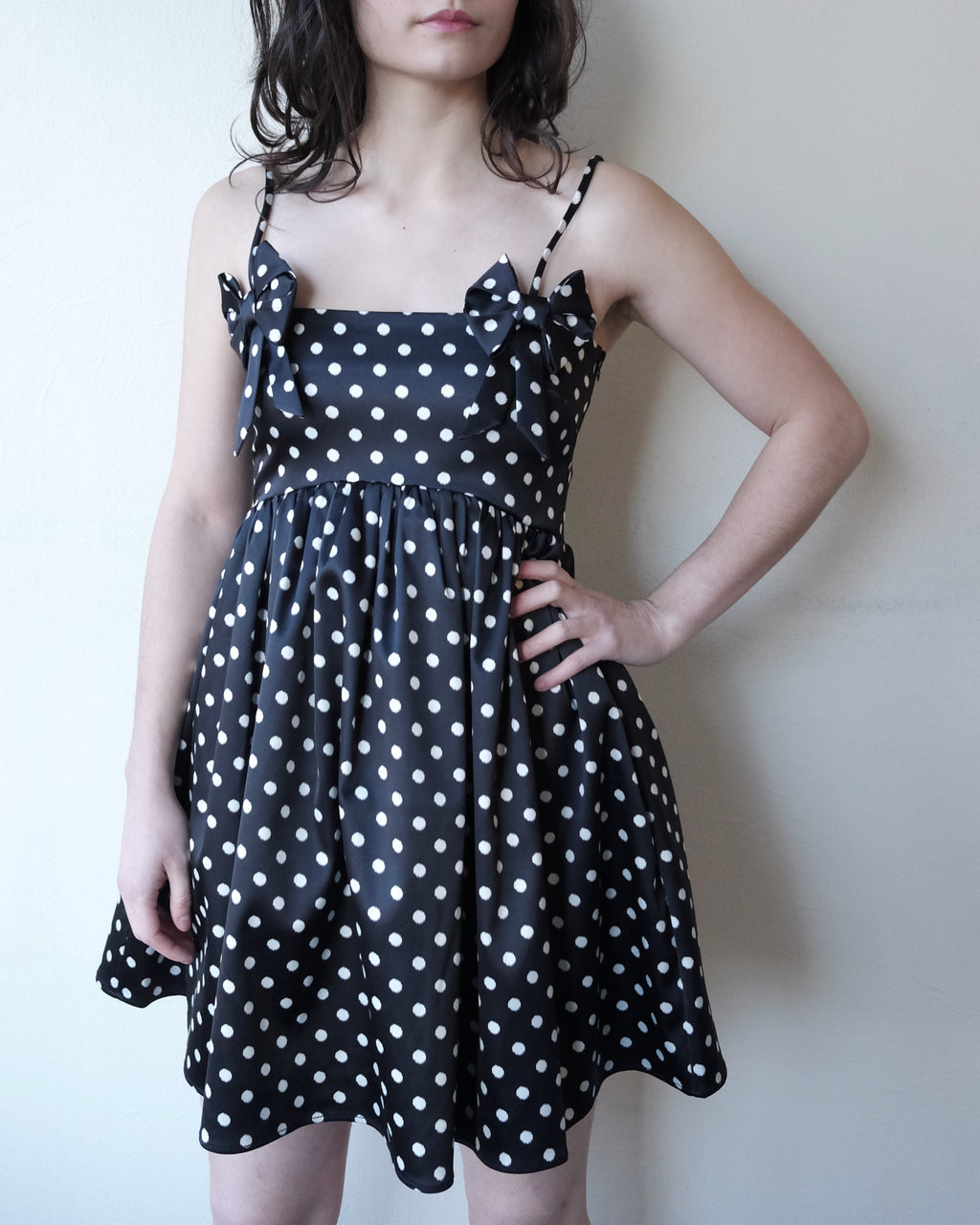 Satin Mini Dress, Polka Dots