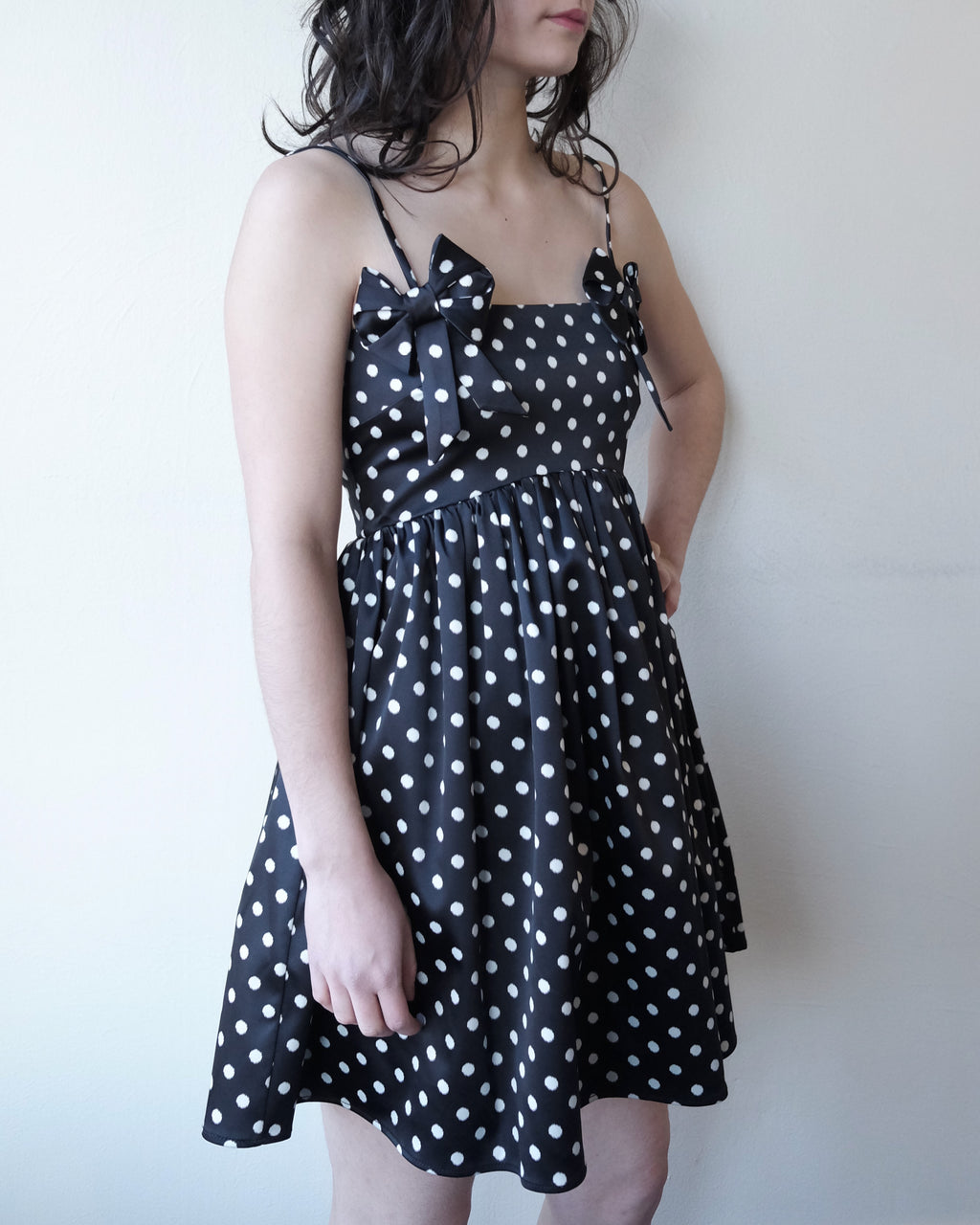 Satin Mini Dress, Polka Dots