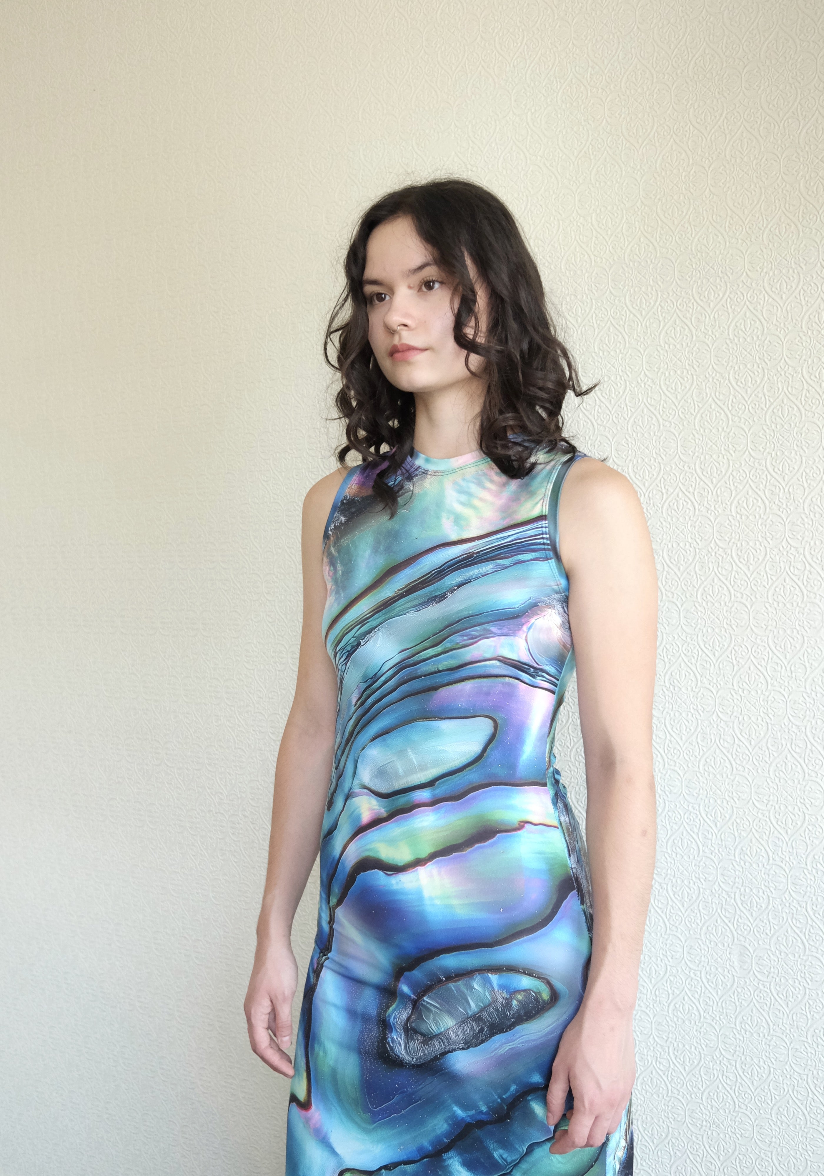 Abalone High Neck Midi Dress