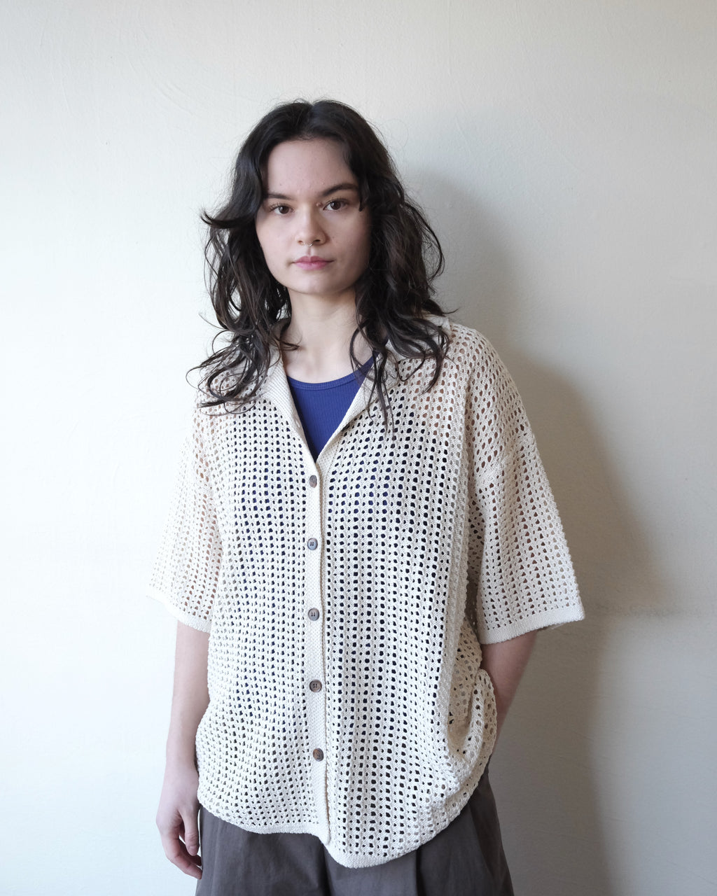 Inflect Crochet Shirt, Ecru