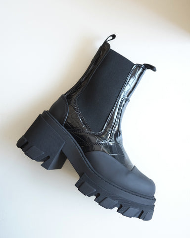 Cleated Heel Mid Chelsea Boot, Patent Crocodile