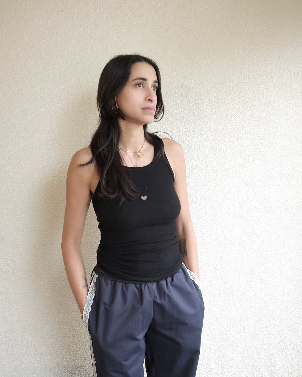 Heart Tank, Black Rib Cotton