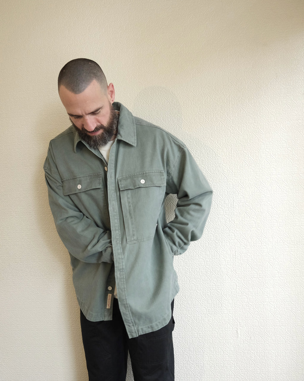 Square Pocket Overshirt, Green