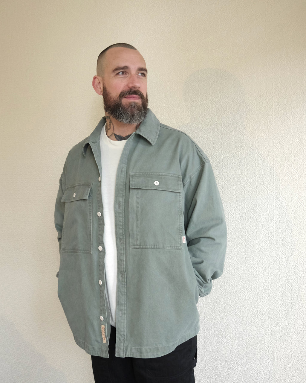 Square Pocket Overshirt, Green