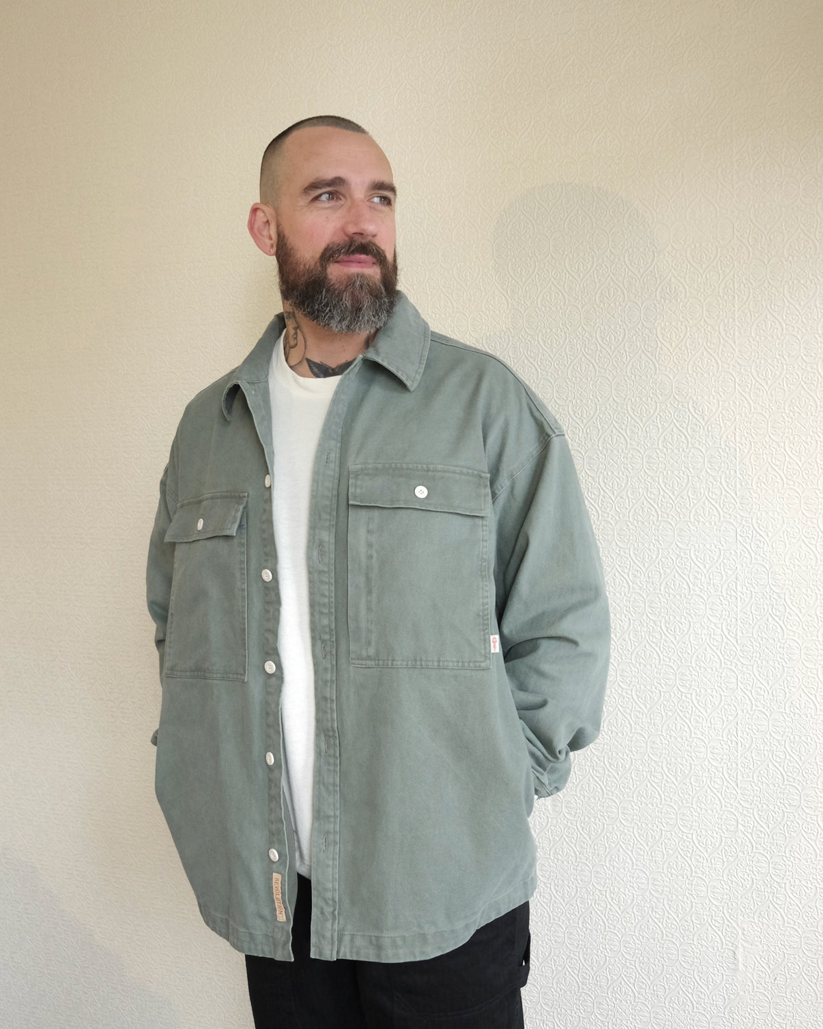 Square Pocket Overshirt, Green