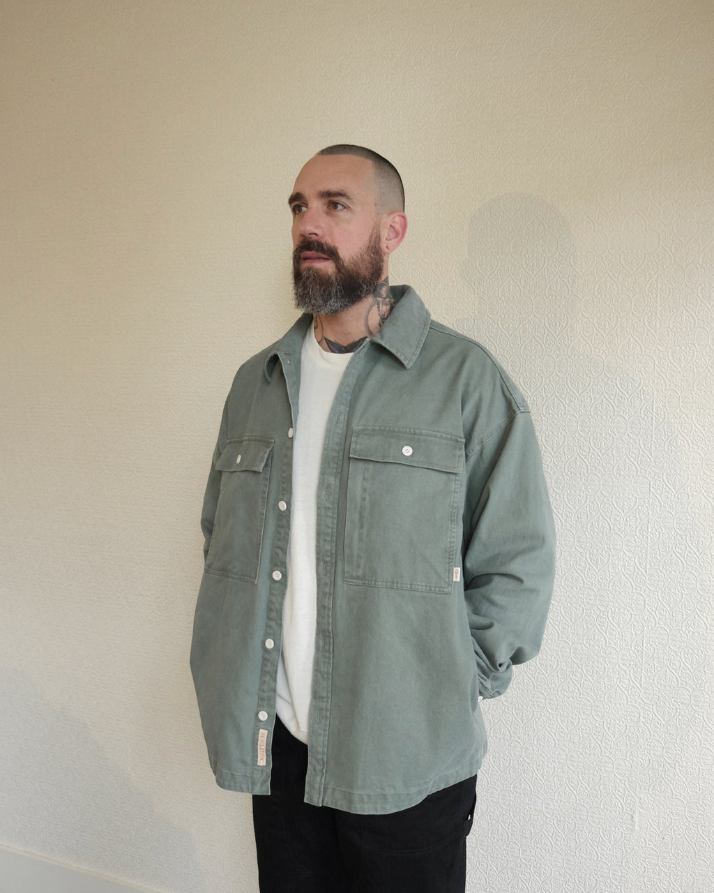 Square Pocket Overshirt, Green