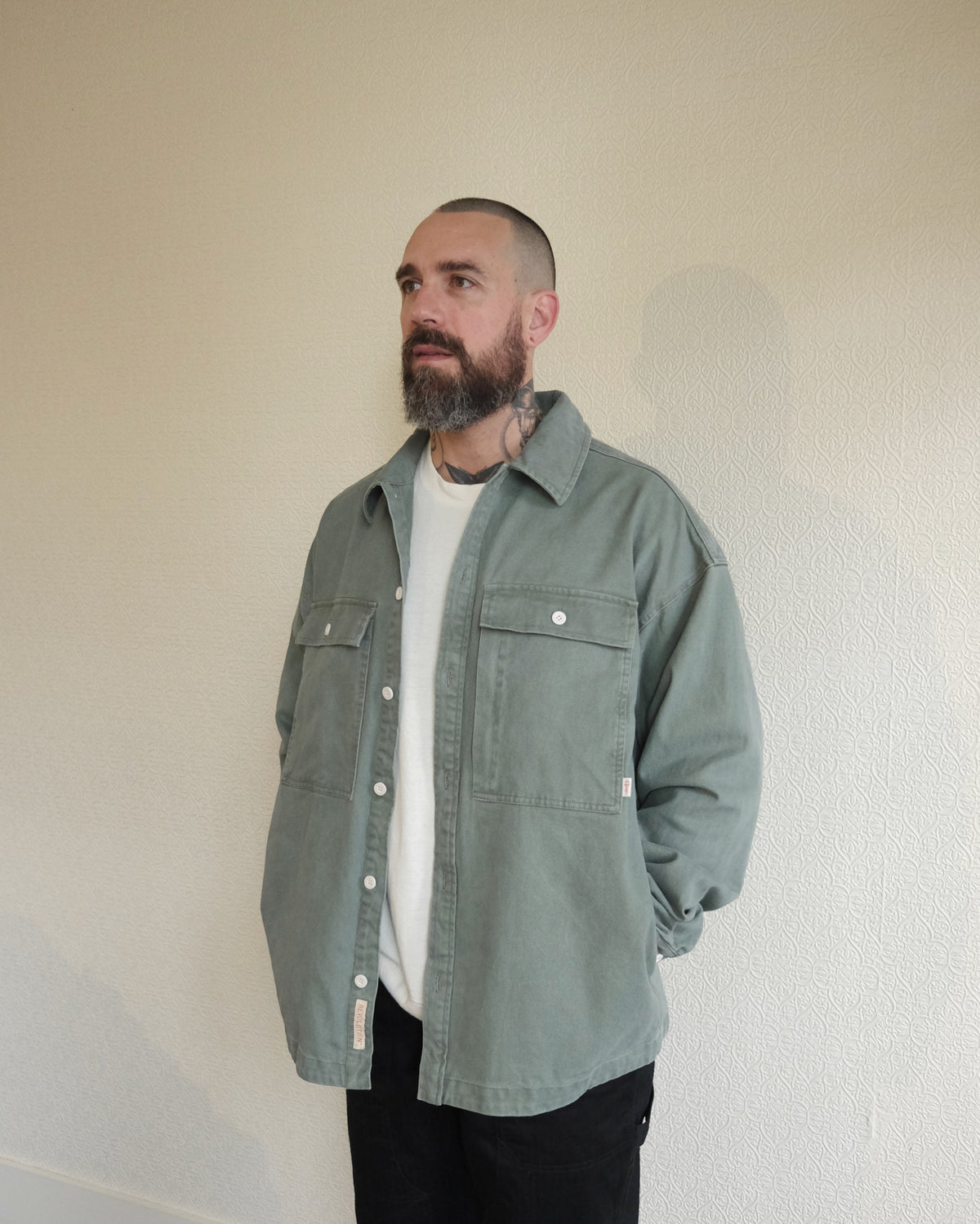 Square Pocket Overshirt, Green