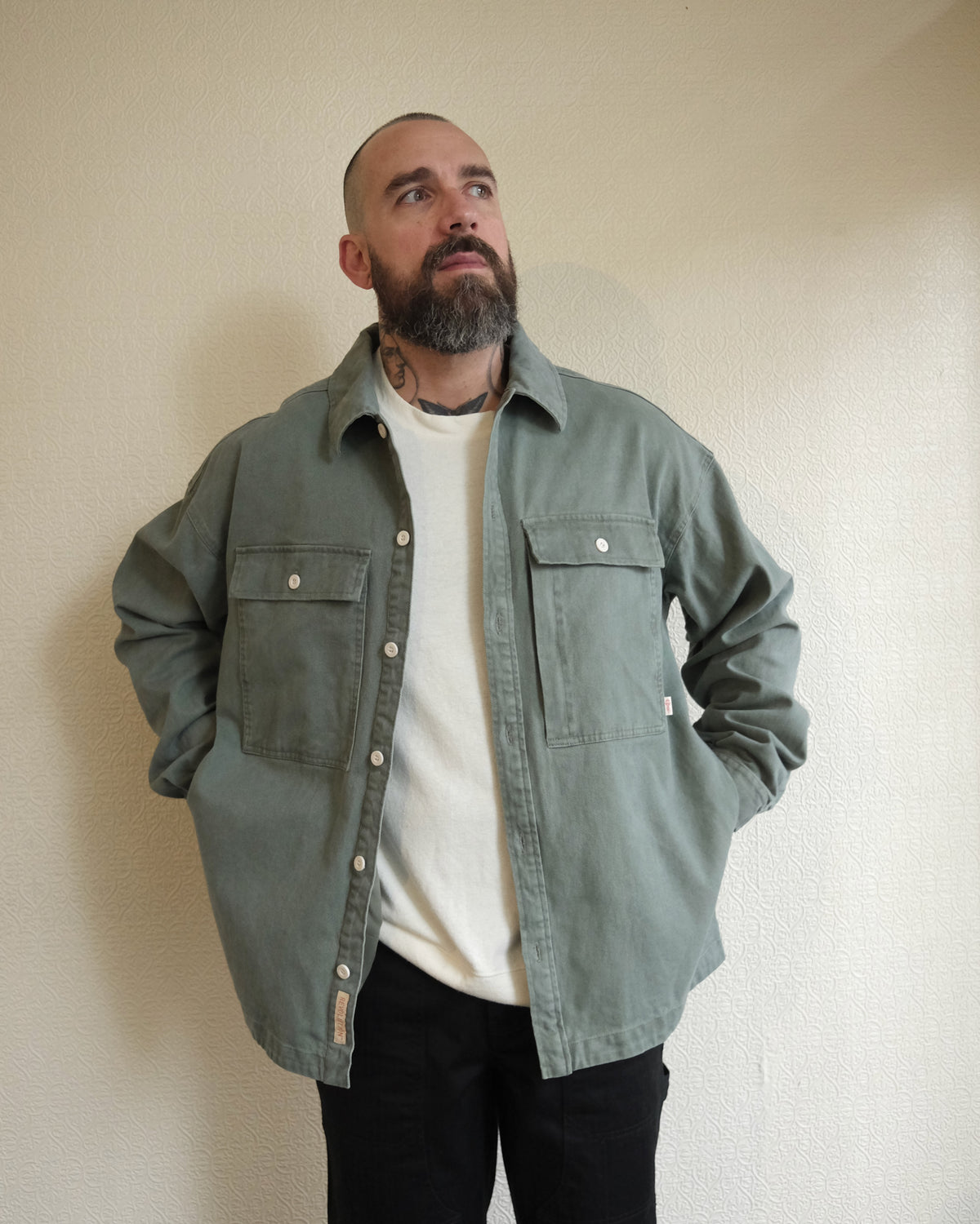 Square Pocket Overshirt, Green