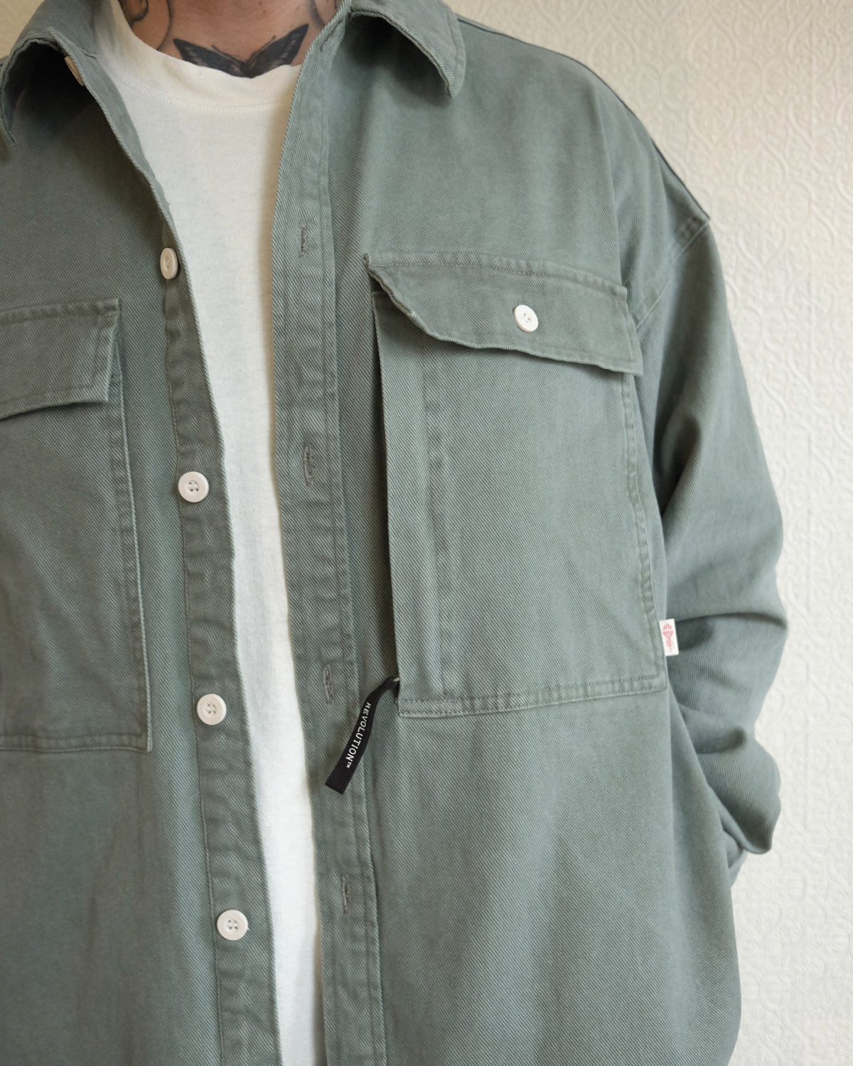 Square Pocket Overshirt, Green