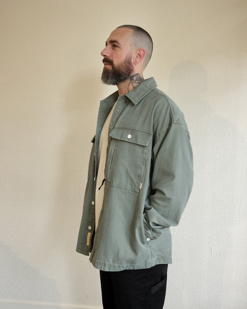 Square Pocket Overshirt, Green