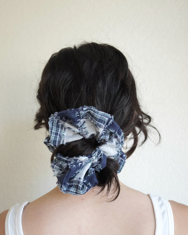 Oversize Cotton Scrunchie, Patch Plaid