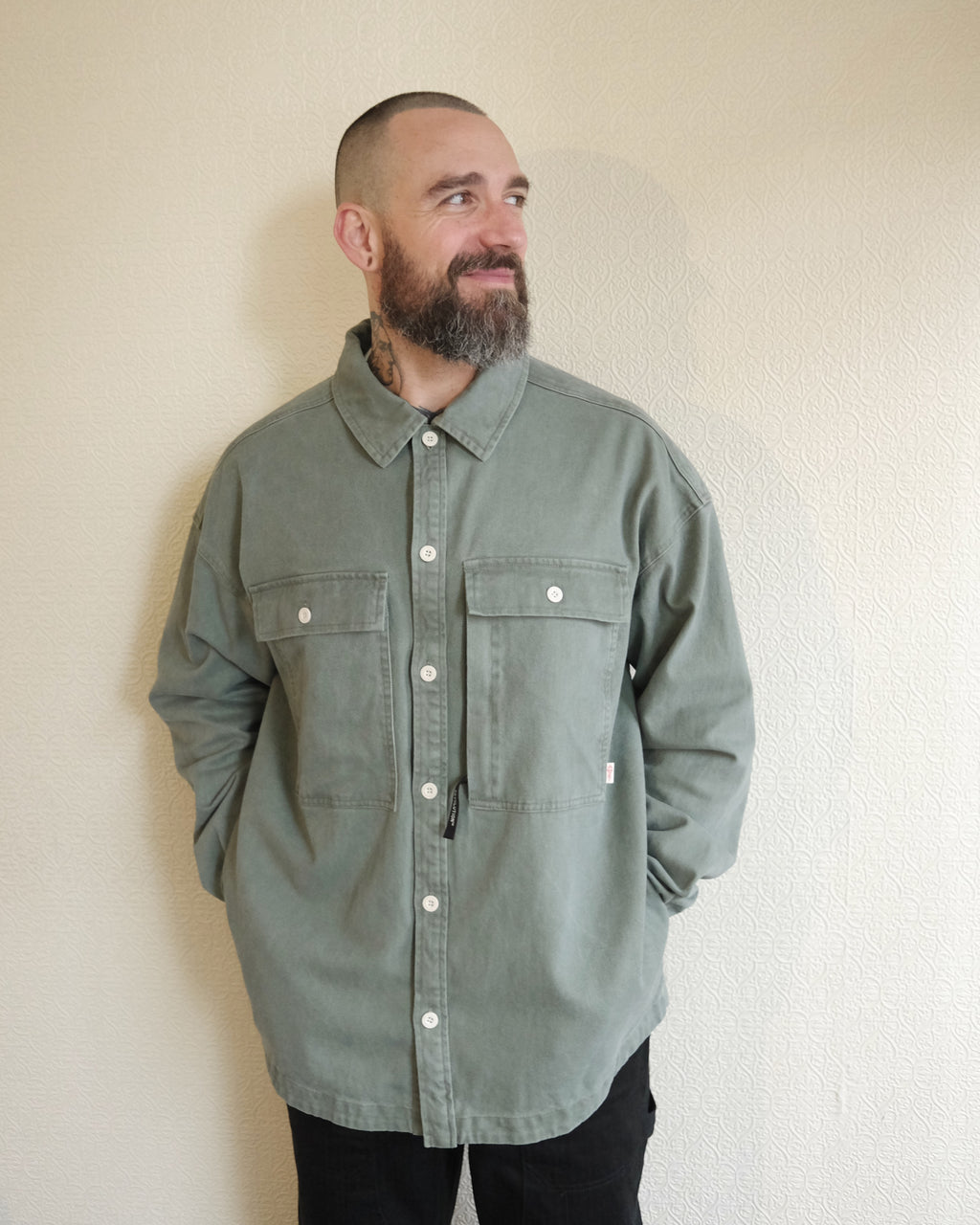 Square Pocket Overshirt, Green