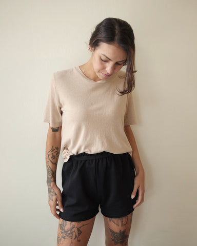 Lorel Cropped Tee, Oat Milk