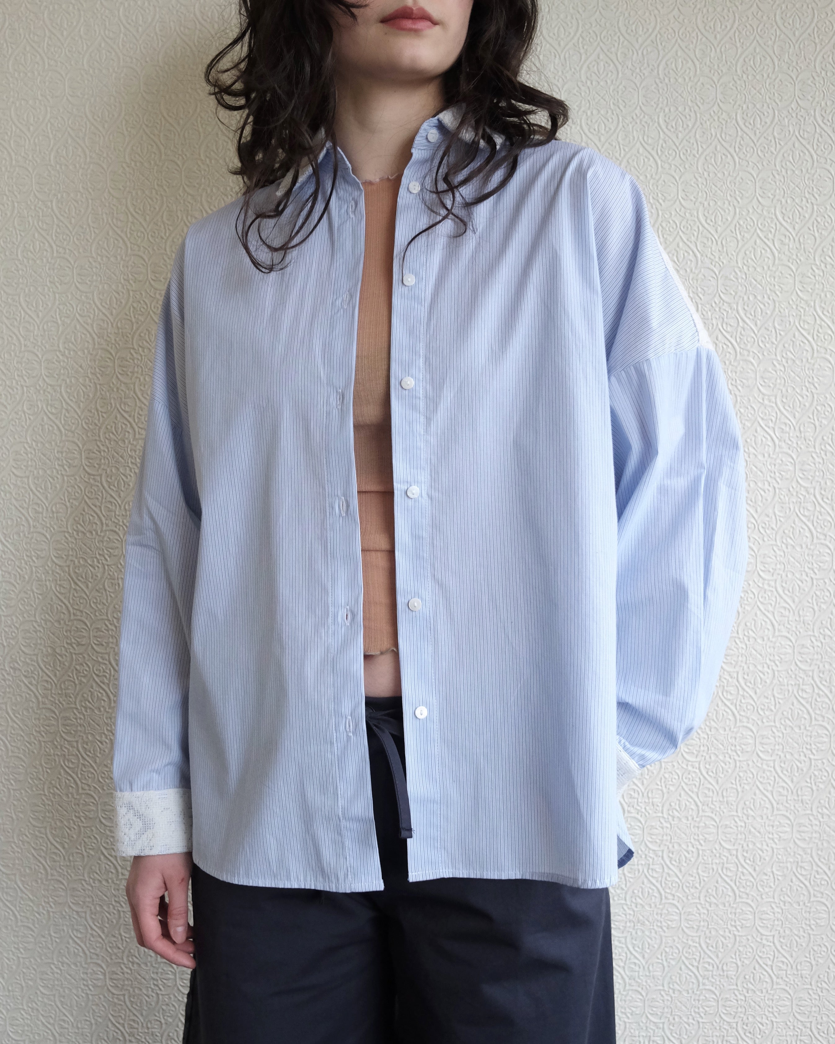 Robbie Shirt, Stripe with Lace