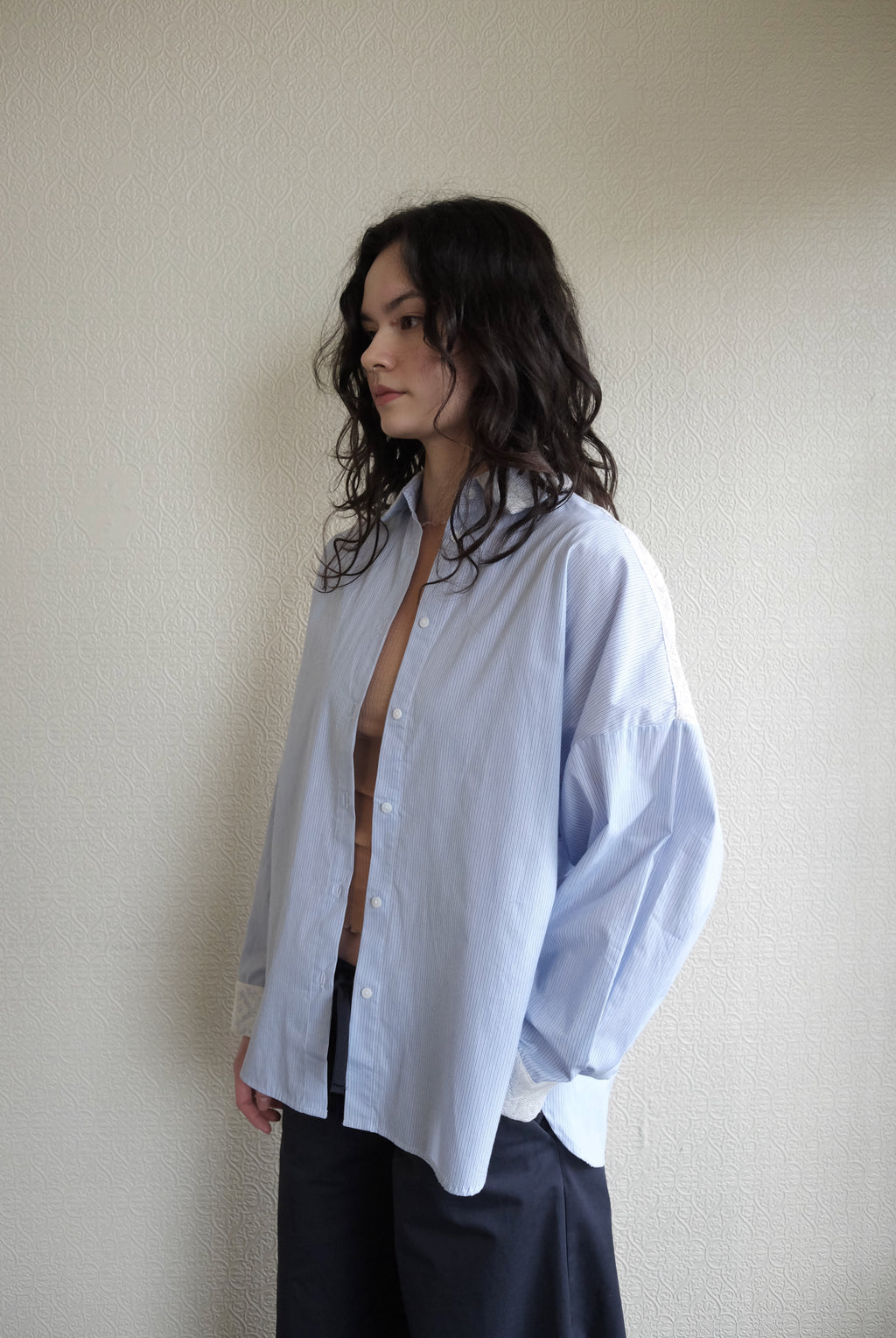 Robbie Shirt, Stripe with Lace