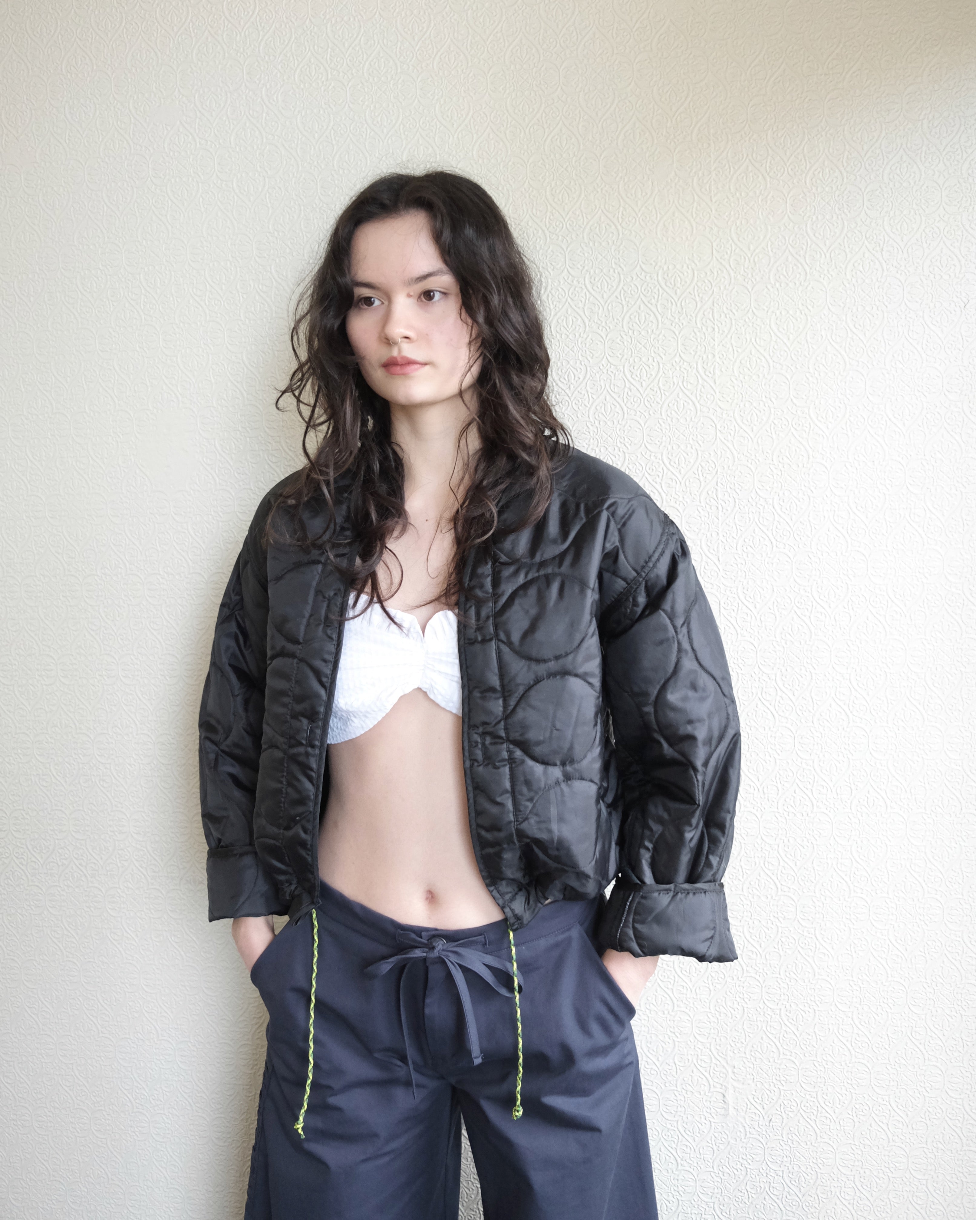 Cropped Military Liner, Black