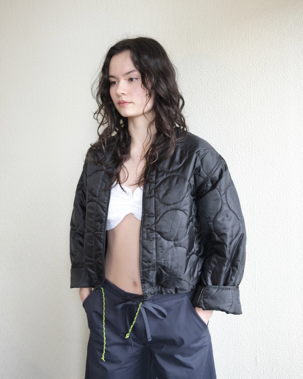 Cropped Military Liner, Black