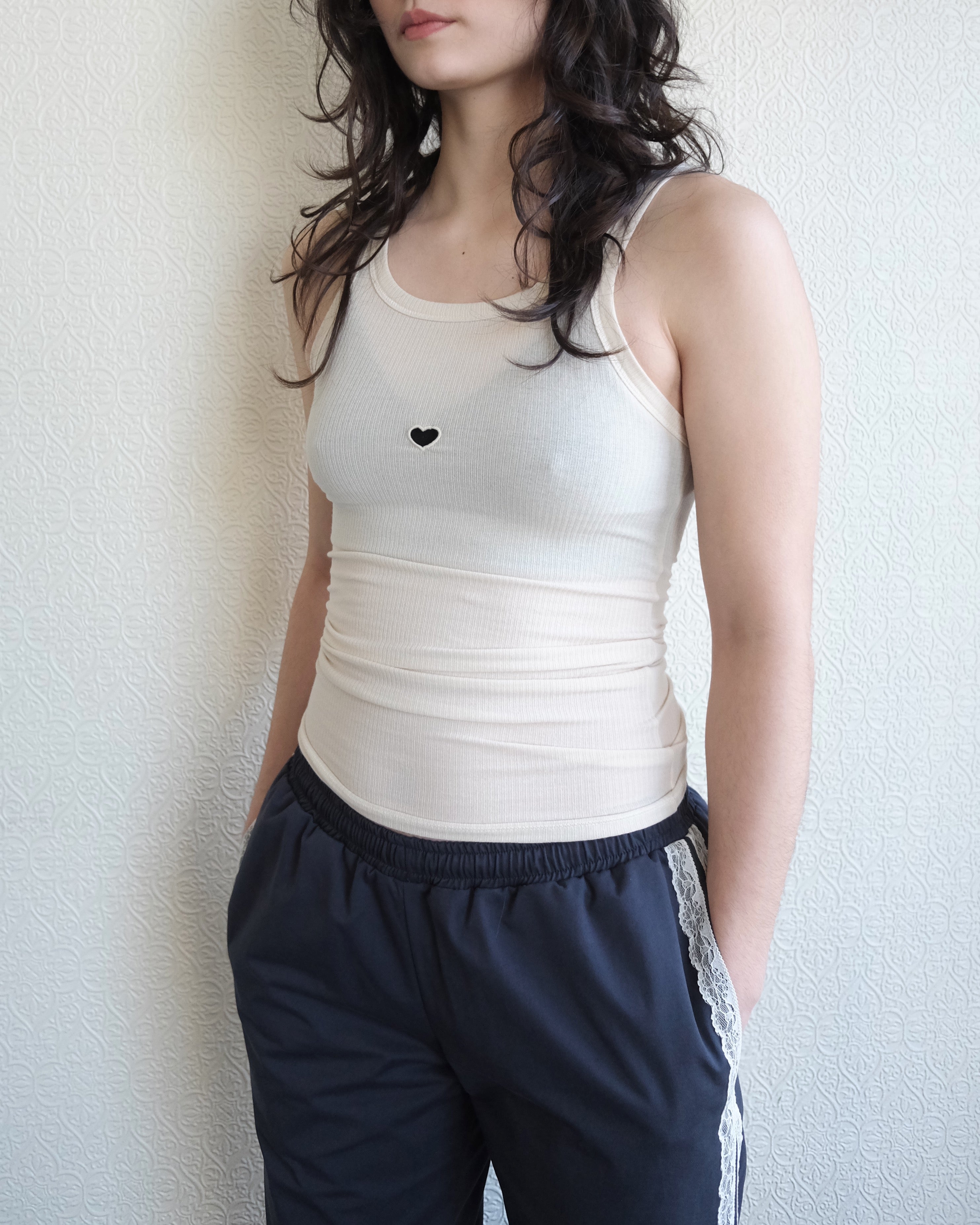 Heart Tank, Undyed Ribbed Cotton