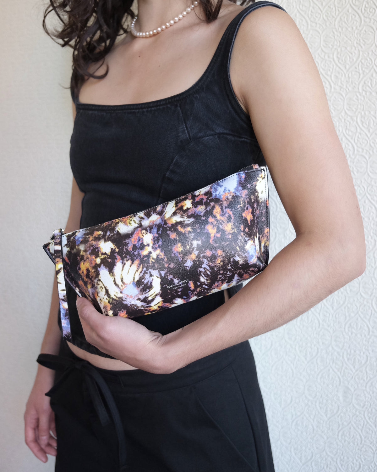 Triangle Pouch, Black Floral