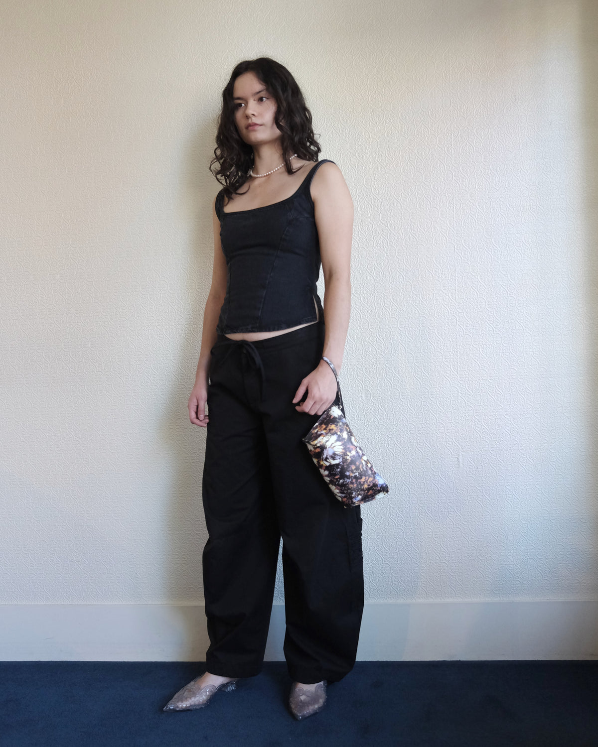 Triangle Pouch, Black Floral