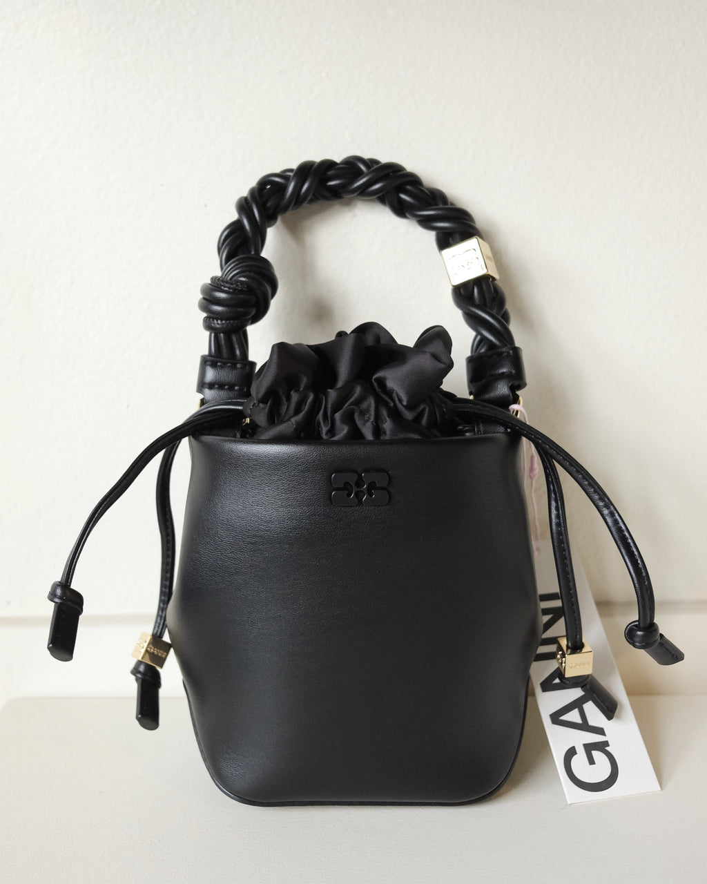 Mini Bou Bucket Bag, Smooth Black Leather