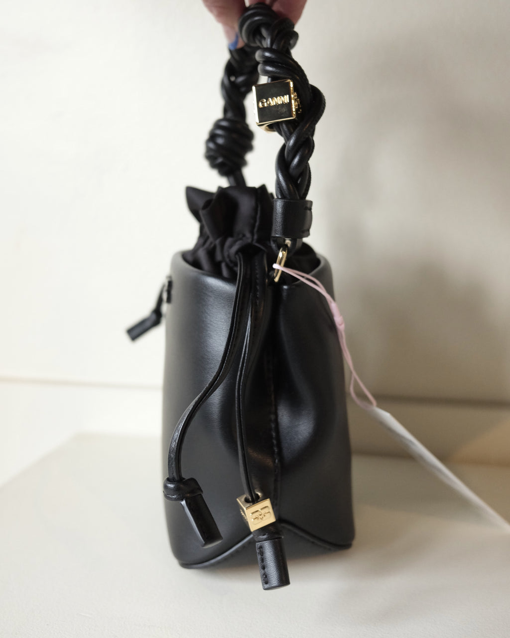 Mini Bou Bucket Bag, Smooth Black Leather