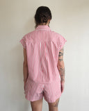 GANNI Stripe Cotton Shorts, Barbados Cherry