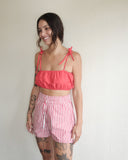 GANNI Stripe Cotton Shorts, Barbados Cherry