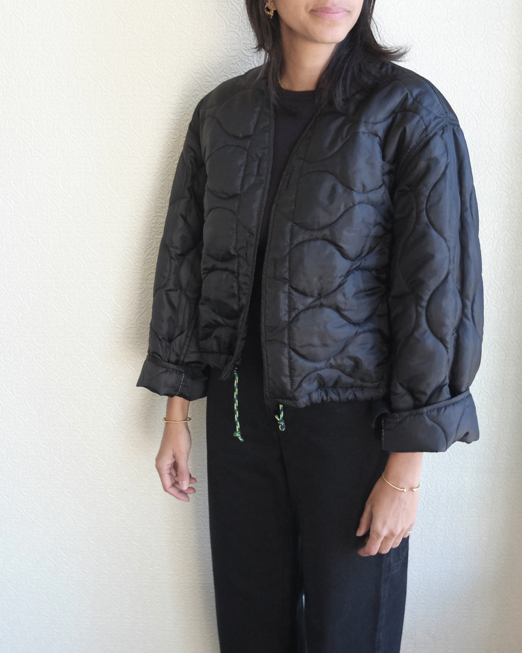 Cropped Military Liner, Black