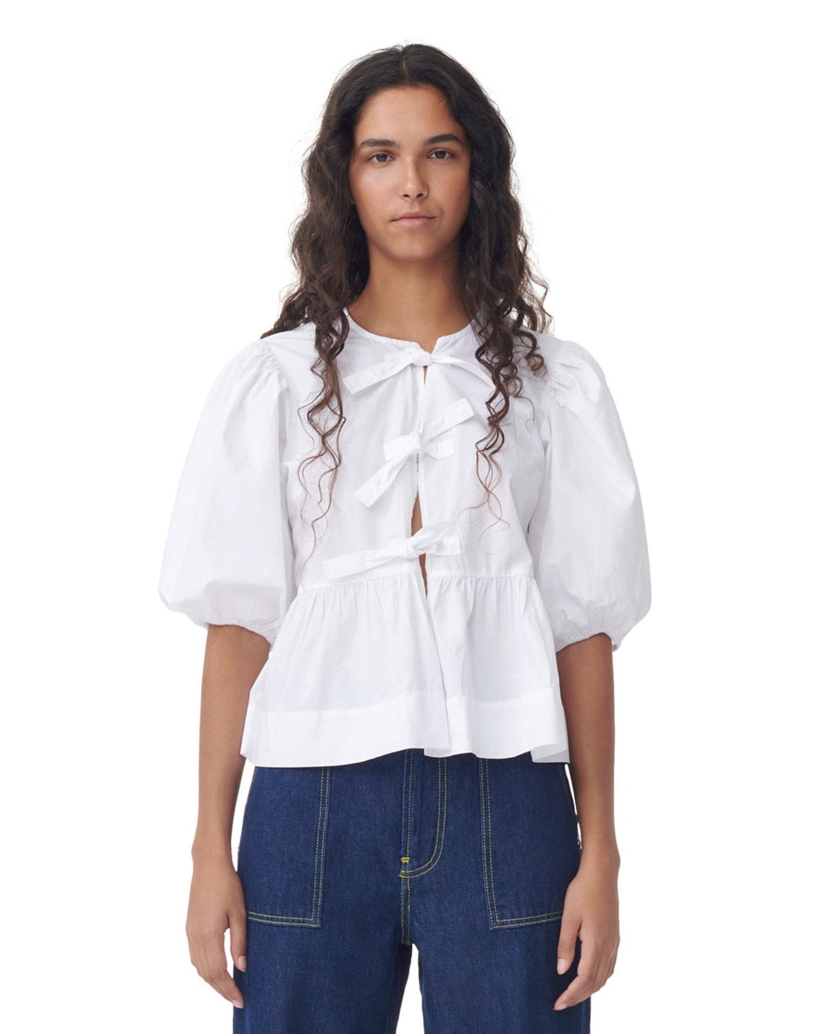 Cotton Poplin Peplum Top, Bright White